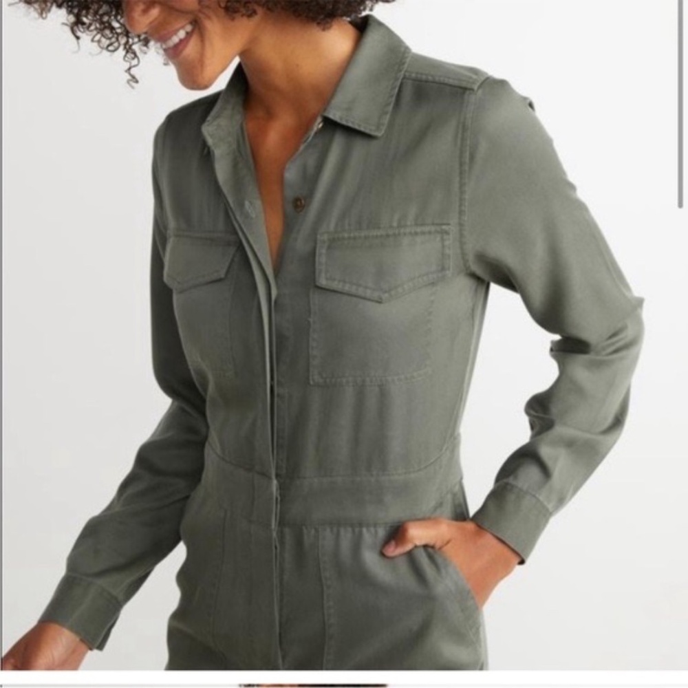 Marine Layer Frida Utility Green Tencel Distressed Jumpsuit Boho Contemporary XS